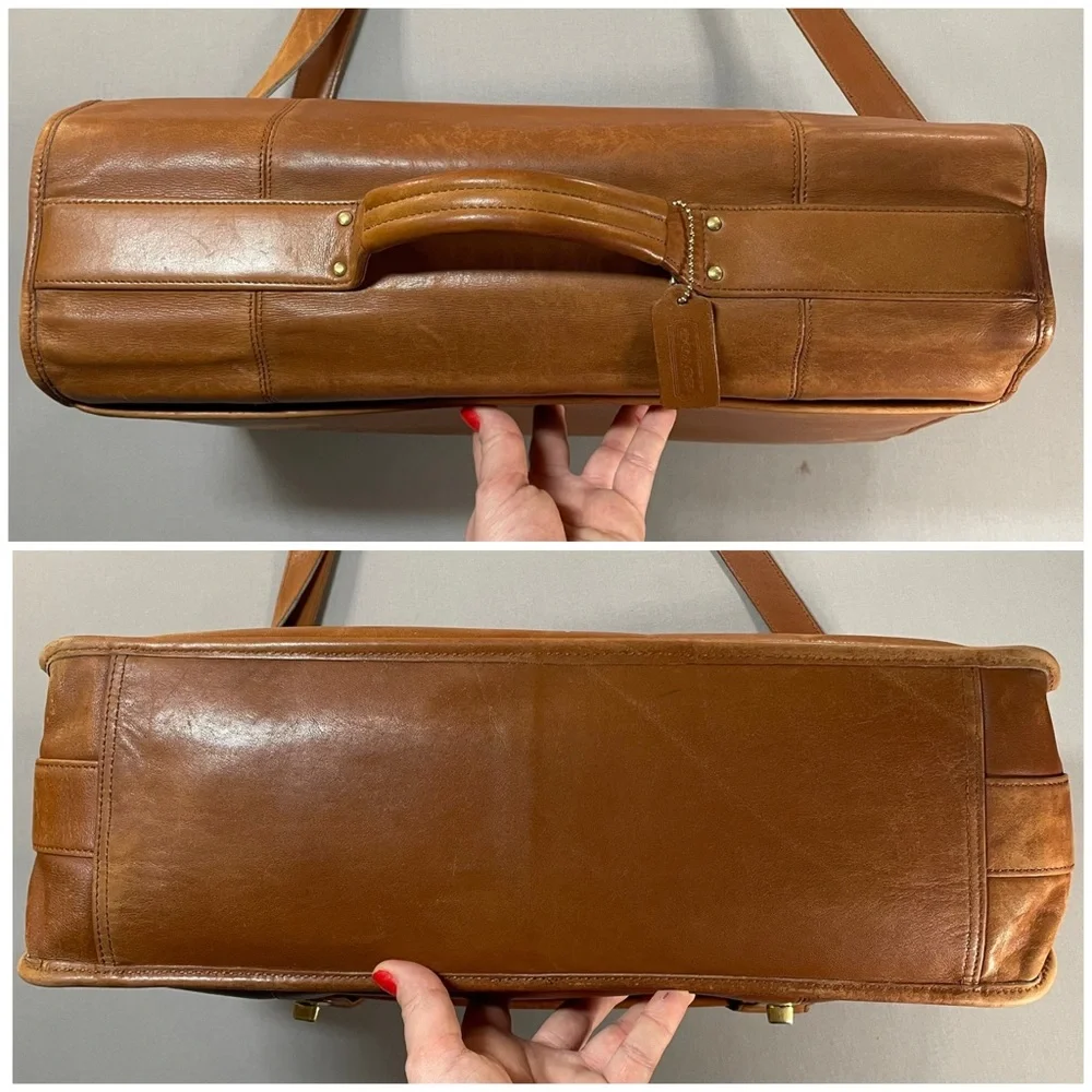 VINTAGE 90s Coach Turnlock Briefcase A8S-0546, British Tan, Brass Hardware